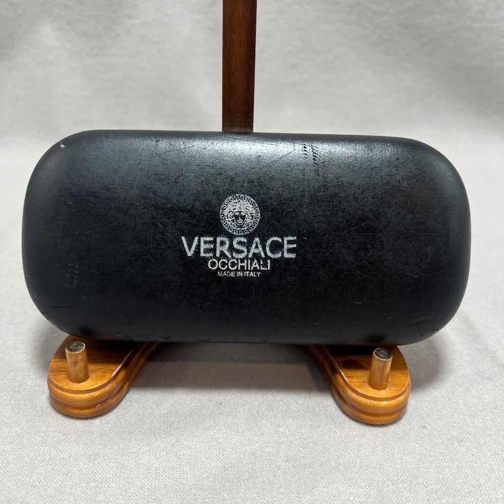 Versace Sunglasses Case Only Black Faux Leather Clamshell Medusa Logo Vintage